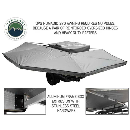 Overland Vehicle Systems 19519907 HD Nomadic 270 Degree Awning Driver Side | 129 Sq Ft of Coverage | Dark Gray Fabric with Travel Cover Included | Twist and Lock Technology | Weather-Resistant