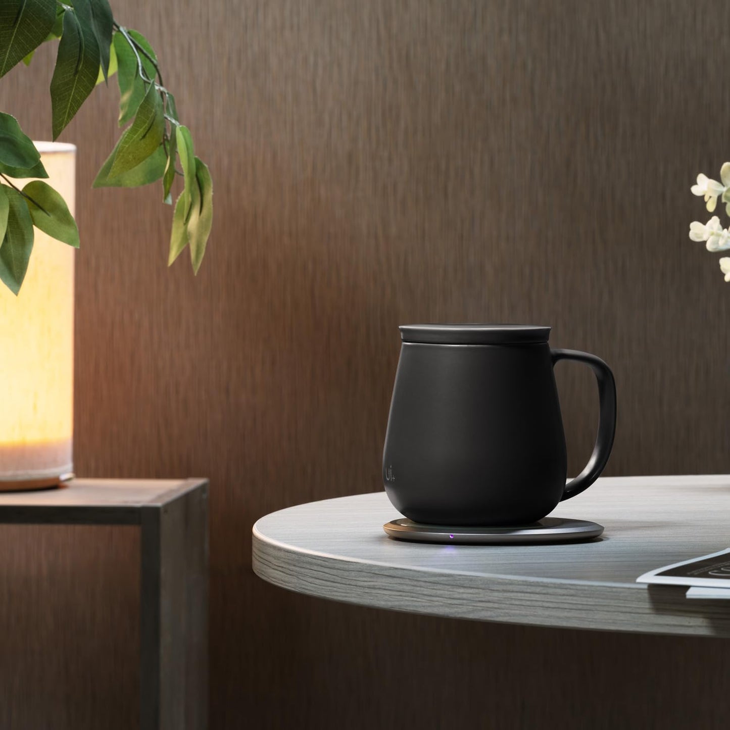 OHOM Ui+ Self-Heating Mug Set – Inkstone Black | 18 fl oz Ceramic Coffee & Tea Mug with Heating Pad