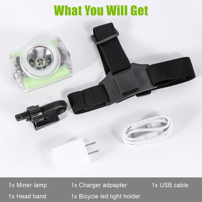 Vanvale High Lumen Superbright LED Hard Hat Mine Light with Charger, 3 Modes IP68 Waterproof/Rechargeable Mining Light Hands Free Lightweight Flashlight for Outdoor Mining Hiking Fishing