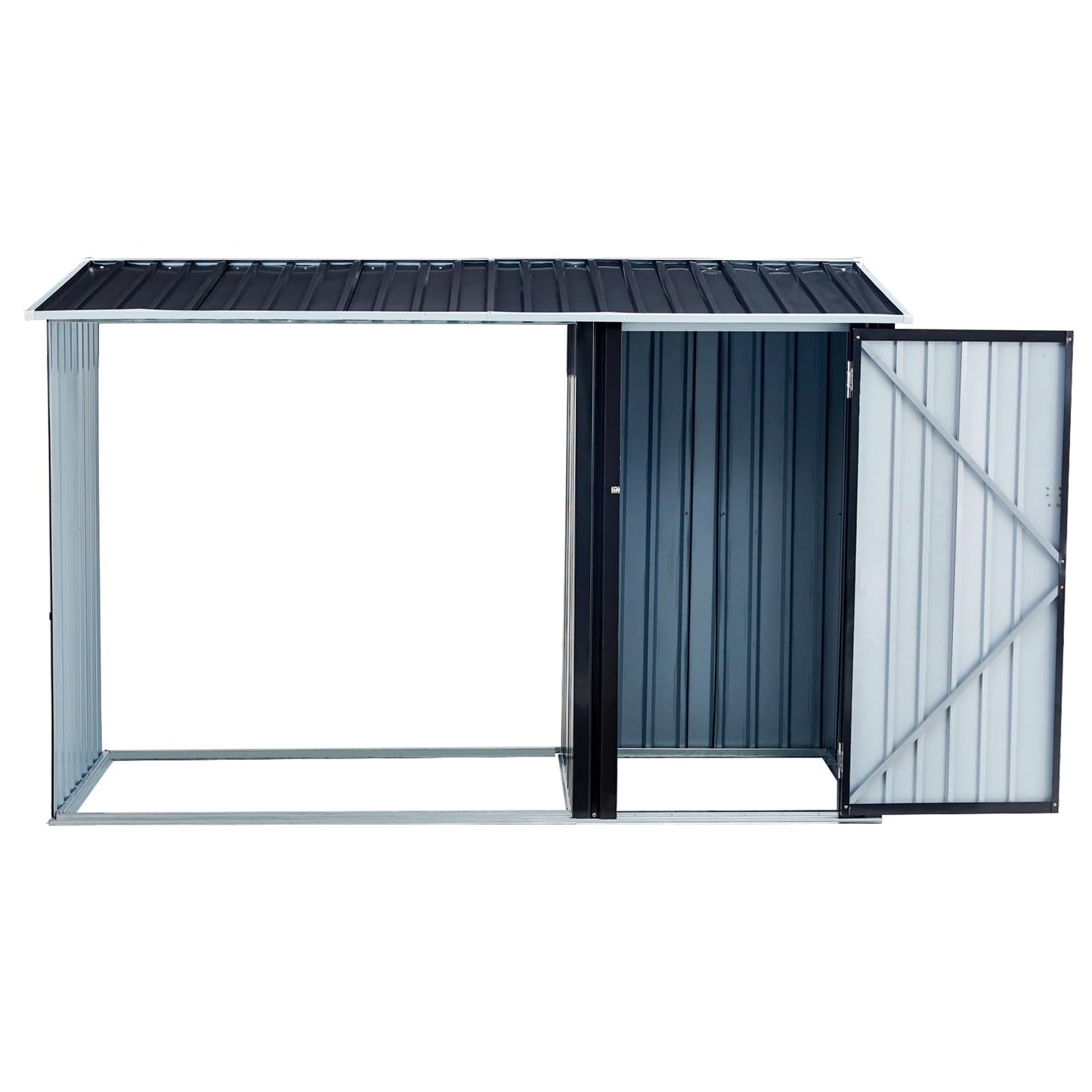 Ball & Cast 98" Firewood Storage Shed,2-in-1 Galvanized Steel Outdoor Shelter Rack with Log Holder,Anthracite Waterproof House Tool Cabinet w/Lockable Doors and Pitched Roof,for Bicycles,Dark Gray