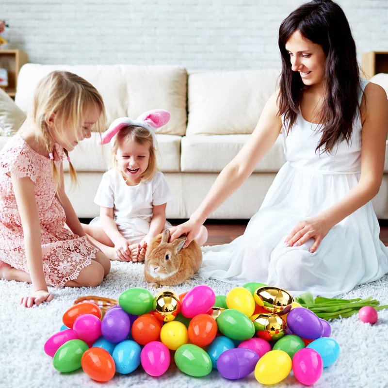 NEWBEA 288 Easter Eggs -2.36" Bright Colors Plastic Easter Eggs Empty Include 18 Golden Eggs Perfect for Eggs Hunt, Easter Basket Stuffers, Party Favors