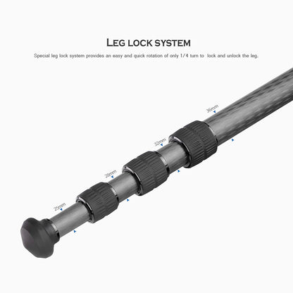 Leofoto Professional Camera Tripod, 62" Compact Carbon Fiber Tripod for DSLR Video Camcorder, 4 Leg Sections, 360° Ball Head, Max Load 25KG/55Lb (LS-364CX+LH-47)