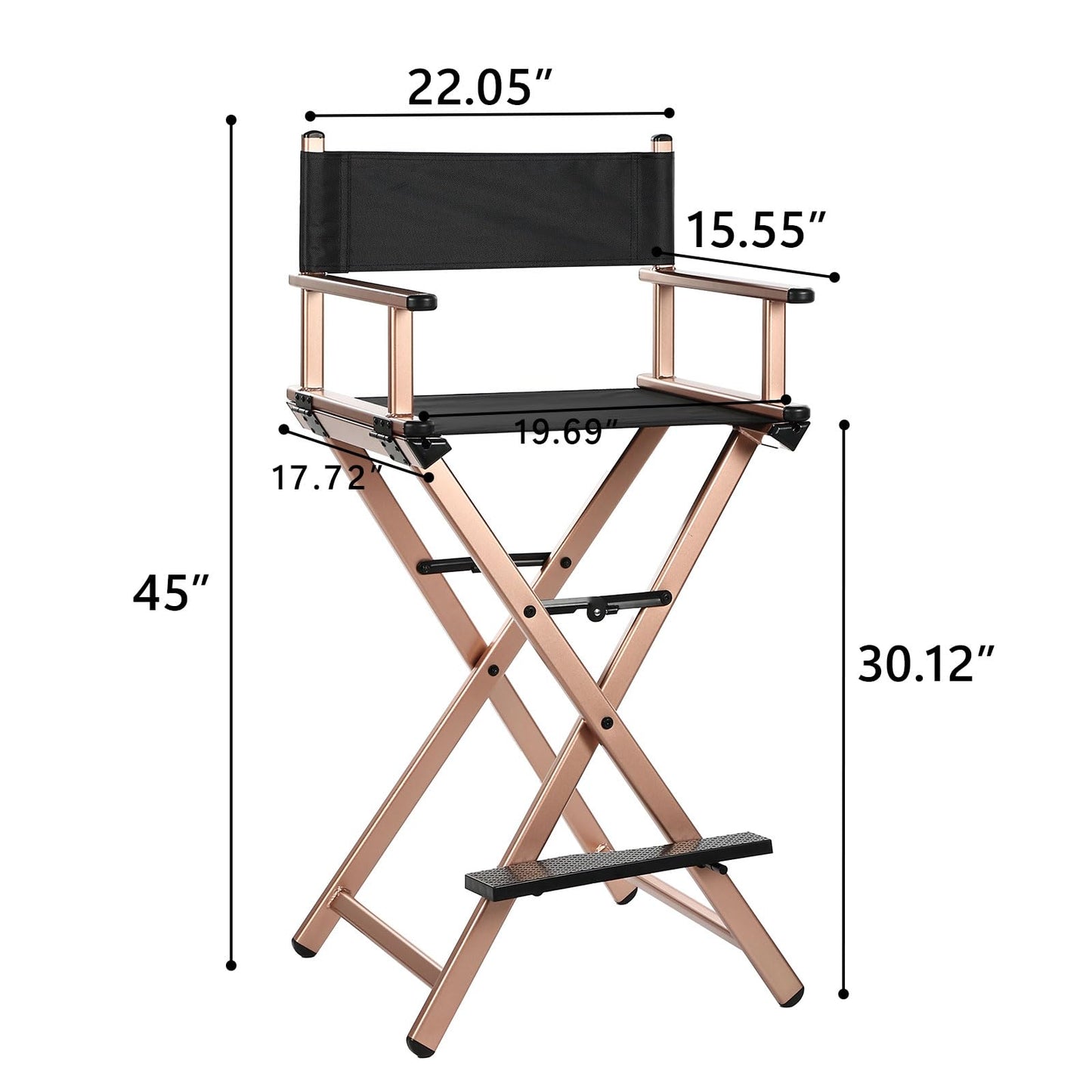 GDGYOFN 30'' Aluminum Tall Directors Chair, Portable Makeup Chair for Makeup Artist, Makeup Chair Teachers Chair Only 10.15LB, Rose Gold