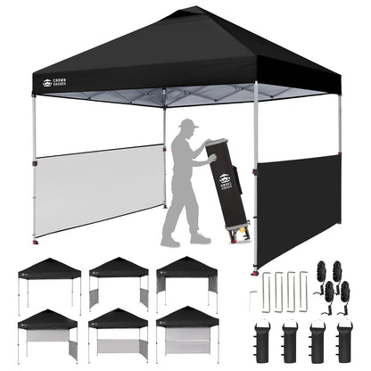 CROWN SHADES 10x10 Pop up Canopy Tent Instant Canopy with 150D Silver Coated Fabric Including 2 Half Sidewalls, 4 Ropes, 8 Stakes, 4 Weight Bags, STO 'N Go Bag, Black