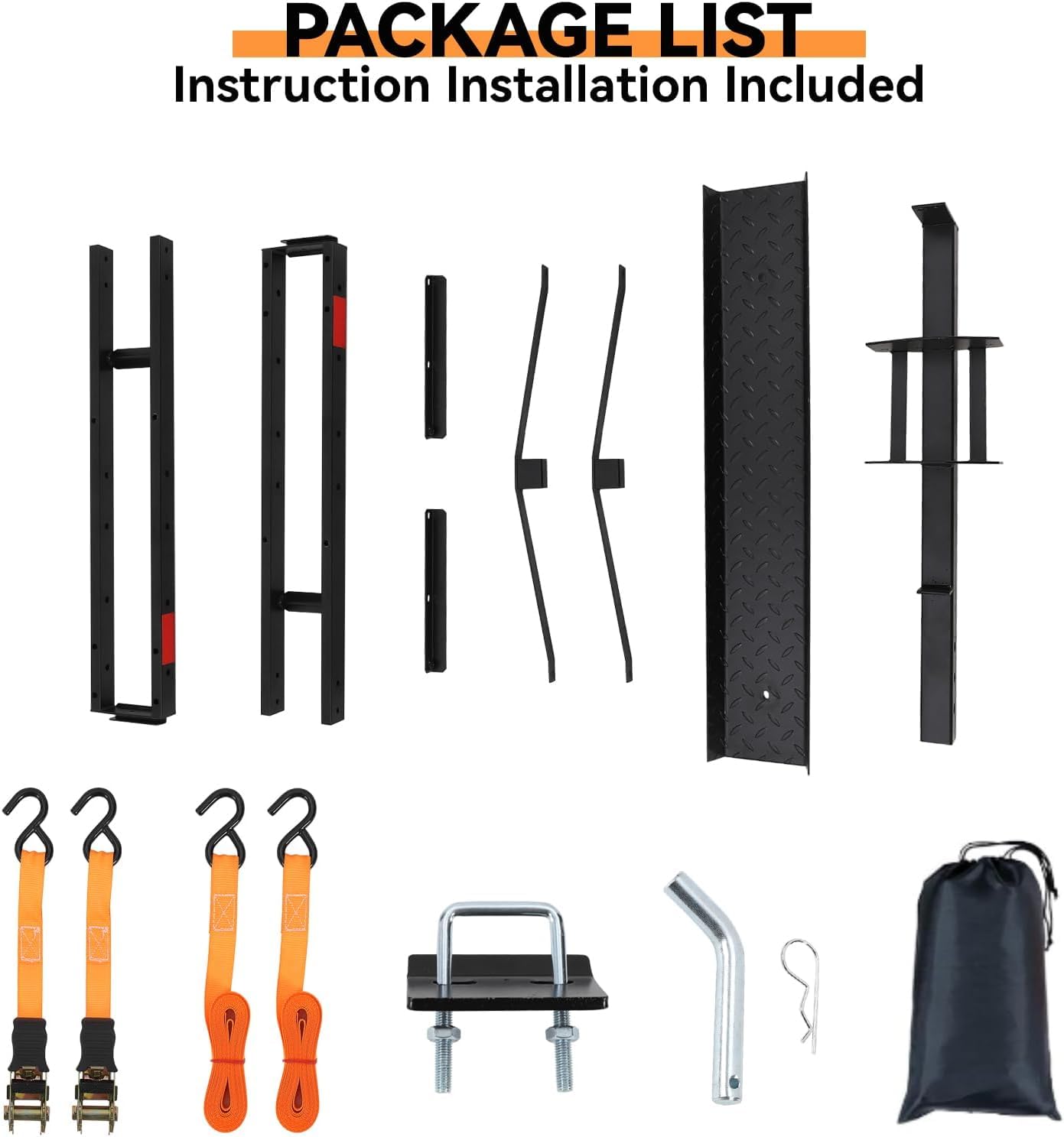 Garvee Motorcycle Trailer Carrier with Loading Ramp, 600 LBS Weight Capacity, Heavy-Duty Iron & Aluminum Construction, Includes 4 Straps, Black Motorcycle Transport Hitch Platform, Black