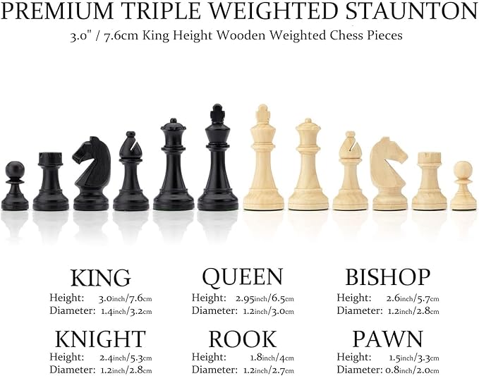 A&ampA Premium Folding Chess Board Game Set 15 Wooden Chess Board &amp 3 King Height Staunton Chess Pieces with 2 Extra Queens Portable Travel Chess Set (Natural Walnut 15 Inches)