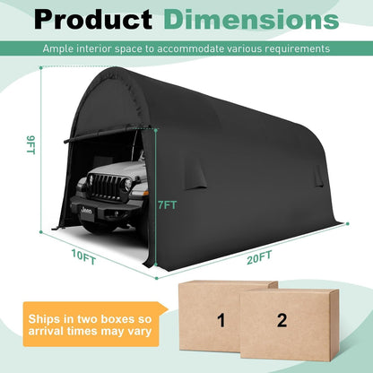 COBIZI Carport 10x20 FT Heavy Duty Portable Garage Storage Shelter Shed with All-Steel Metal Frame & Vents, Round Style Outdoor Storage Shed for Car, Truck, Boat, Patio Furniture Anti-Snow Waterproof