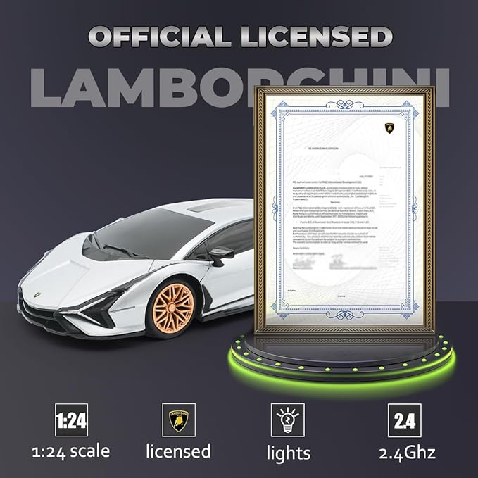 QUN XING Remote Control Car 1:24 Officially Licensed 2.4GHZ Rc Cars Lambo Sport Racing Toy Car for Kids Boys 4-7 Years Birthday GiftSilver