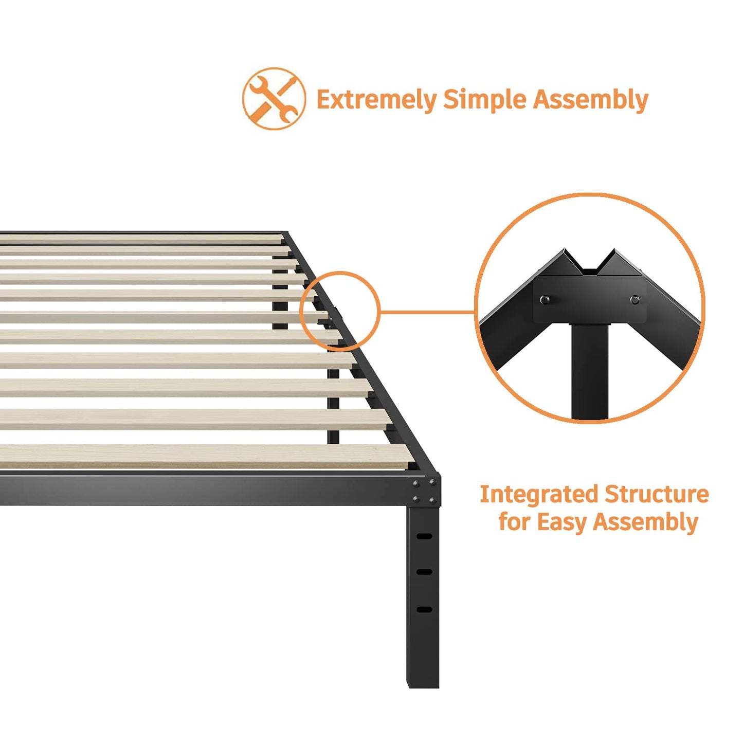 ZIYOO Full Size Bed Frame, 3 Inches Wide Wood Slats,18 Inch Tall Metal Platform, Heavy Duty 3500lbs Support for Mattress, No Box Spring Needed, Noise Free