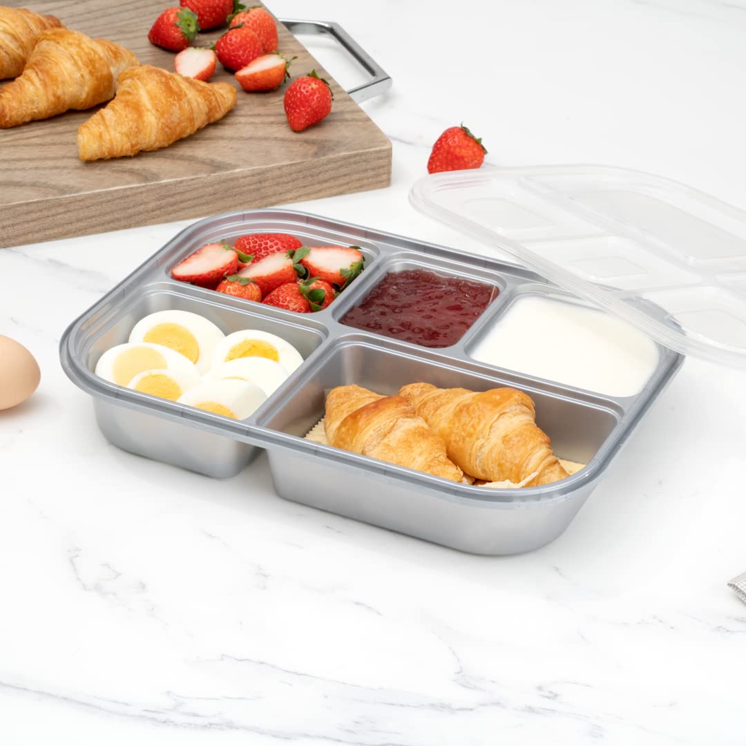 Restaurantware Futura 62 Ounce Meal Prep Containers With Lids 100 Tamper-Evident To Go Containers - Microwavable Disposable Silver Plastic Food Containers With Lids For Take Out or Lunches