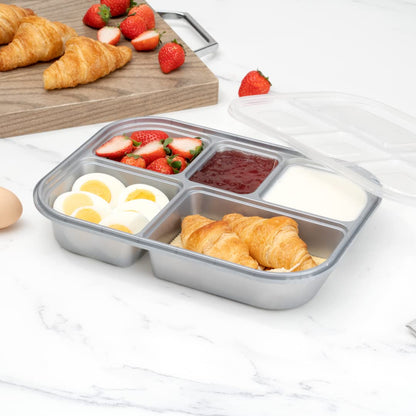 Restaurantware Futura 62 Ounce Meal Prep Containers With Lids 100 Tamper-Evident To Go Containers - Microwavable Disposable Silver Plastic Food Containers With Lids For Take Out or Lunches