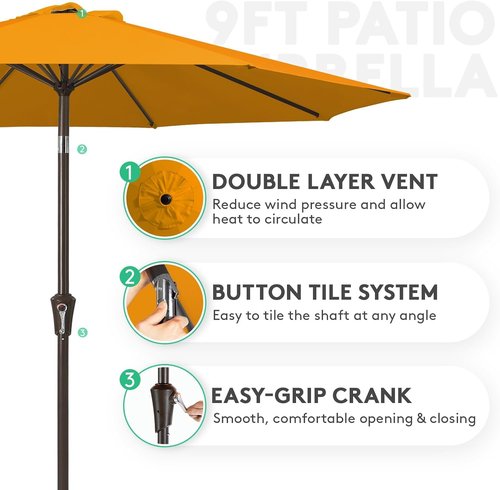 JEAREY 9FT Outdoor Patio Umbrella - UV Protection & Waterproof with Push Button Tilt | Sun Orange