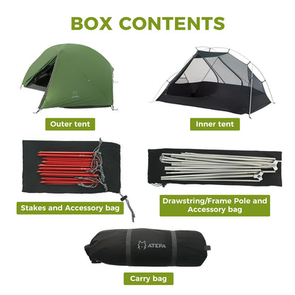 ATEPA Voyage 1 Person Backpacking Tent, Ultralight 20D SilNylon 4 Season Tent, 4000mm Waterproof Freestanding Camping Tent with Dual Doors & Expandable Vestibule for Hiking Bikepacking Mountaineering
