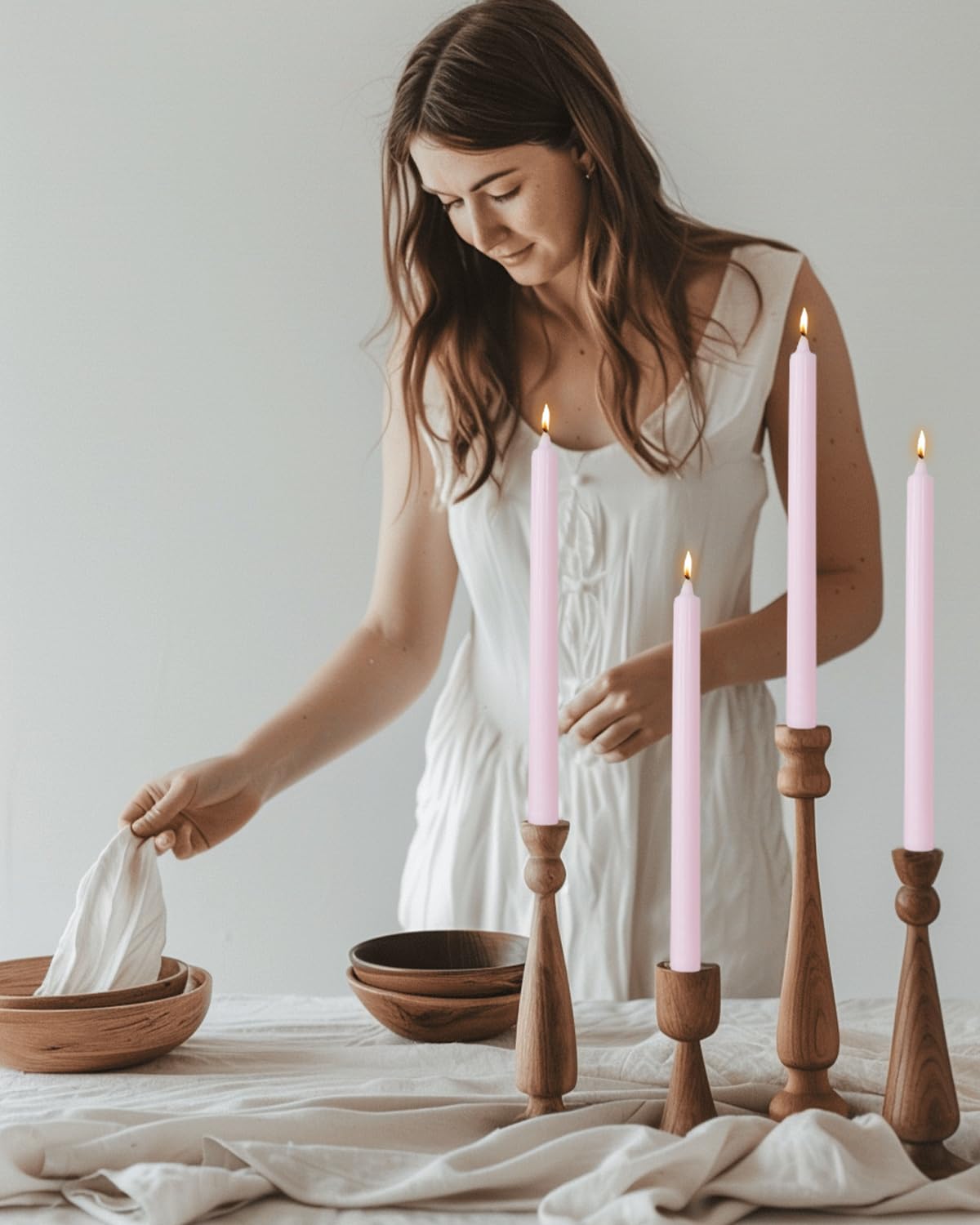 LPUSA Pink Taper Candles 10.5 inch Pastel Candle Sticks Unscented Driples Tapered Candle Ideal as Dinner Candles Smokeless Long Burning,Set of 12