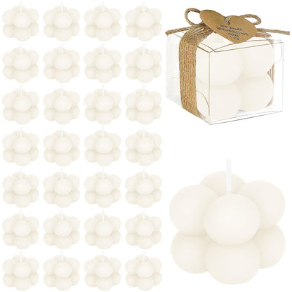 30 Sets Mini Bubble Candles Wedding Favors for Guests, 1.57" Soy Wax Candle Thank You Gifts with Cards, Dried Flowers & Clear Gift Boxes for Bridal Shower Baptism Baby Shower (Ivory)