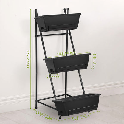 Vertical Raised Garden Bed 3 Tier Elevated Garden Planters Stand Up Garden Planter Box with Drainage Holes for Outdoor Indoor Plants Herbs Flowers Vegetables Black