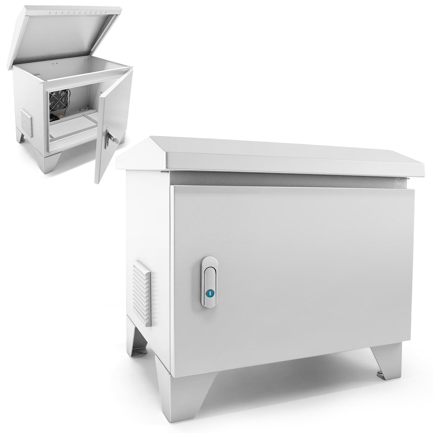 Pond Aerator Weatherproof Outdoor Cabinet, 20"W*15.35"D*18.89"H with Plug Socket and 110V Cooling Fan, Suitable for Pond Aerators and Air Pumps (Light Gray)