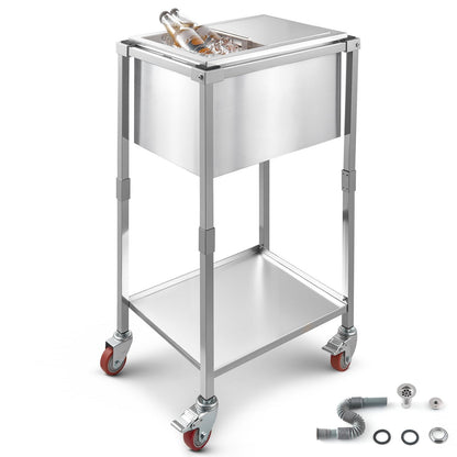 VEVOR Rolling Ice Chest Cooler Cart, 20" L x 14" W x 38" H Stainless Steel Cooling Bin on Wheels, 29.6 Quart Outdoor Stand Up Cooler Trolley with Shelf, for Patio Backyard Party Bar Cold Drinks