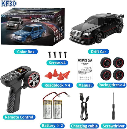 KF30 1/43 Mini RC Drift Car 2.4G Full-Proportional 4WD RC Racing Car Model with LED Lights and Gyro RTR (Black)