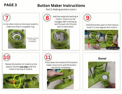 Button Maker Machine 75mm with Badge Pin Supplie Kit, 3-inch Pins Press Buttons Making with Blank Round Button Parts Metal Pin Back & Picture Paper & Plastic Mylar & Cutter, for DIY Keepsake Gift
