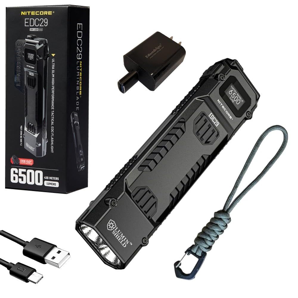 EdisonBright Nitecore EDC29 6500 Lumen USB Rechargeable Slim Body LED Flashlight EBR Charging Adapter