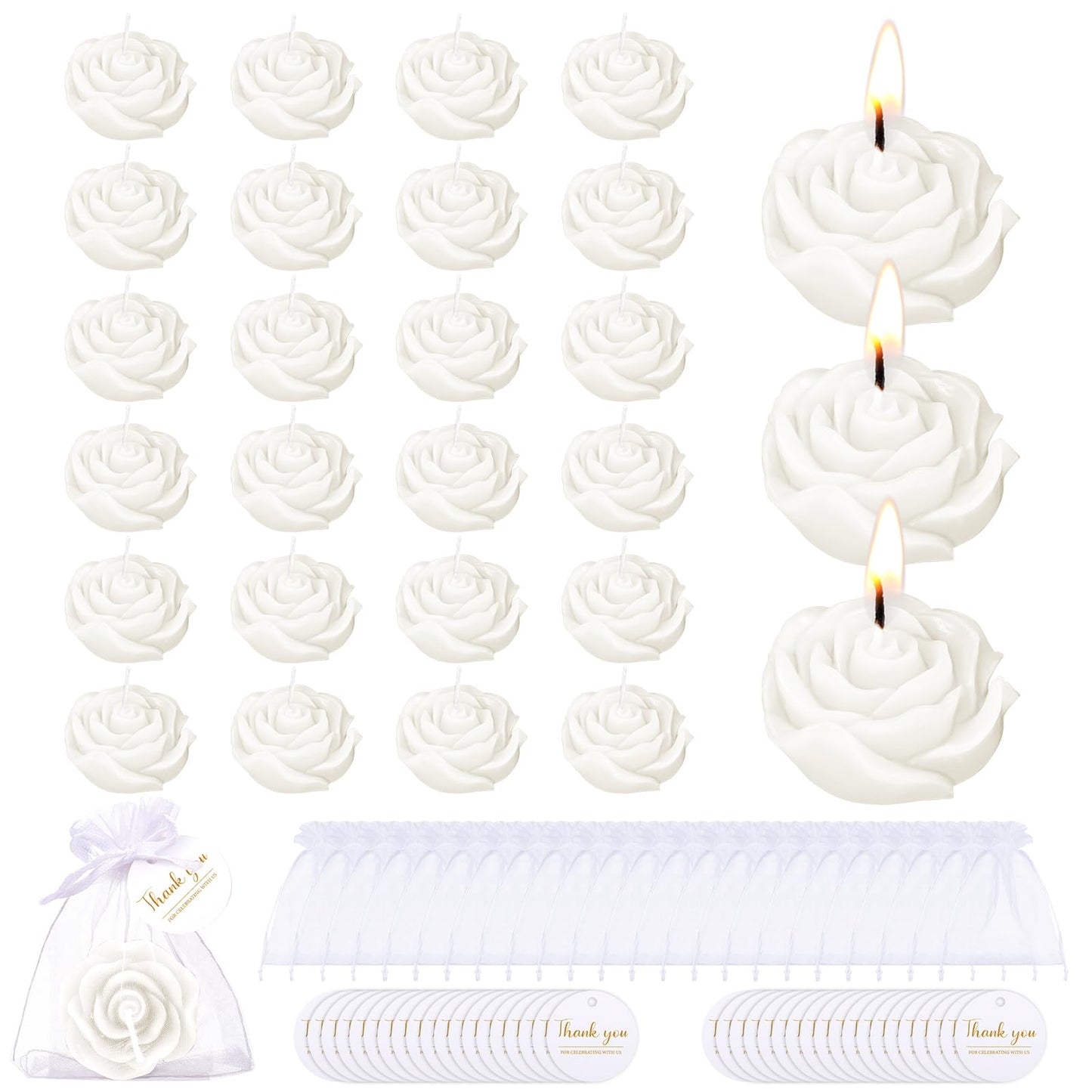 Treela 24 Set Flower Candles Wedding Favor for Guests Mini White Rose Shaped Tealight Candles for Return Gift Wedding Birthday Bridal Shower Housewarming Party