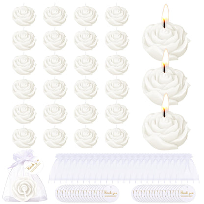 Treela 24 Set Flower Candles Wedding Favor for Guests Mini White Rose Shaped Tealight Candles for Return Gift Wedding Birthday Bridal Shower Housewarming Party
