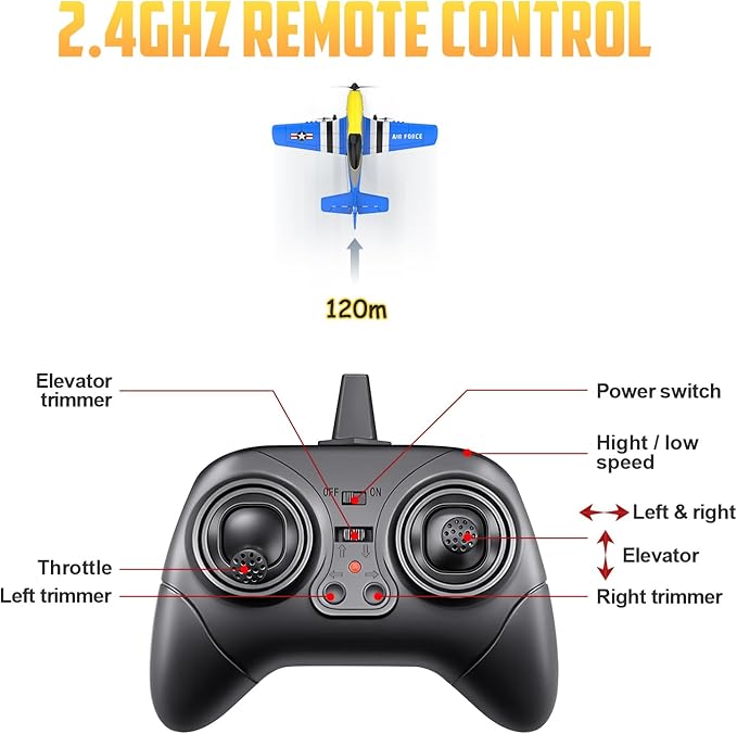 HAWK'S WORK 3 Channel RC Plane P-51D Mustang Remote Control Airplane Ready to Fly 2.4GHz 6-axis Gyro Stabilizer Easy to Fly for Kids &amp Beginners