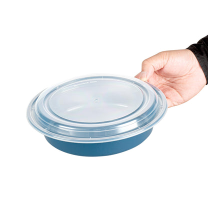 Restaurantware-Asporto 48 Ounce Round Take Out Containers, 100 Food Containers With Lids - Microwavable, Disposable, Midnight Blue Plastic To Go Boxes For Food, No BPA, For Take Out And Delivery