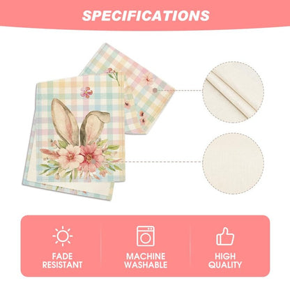 Artoid Mode Colourful Buffalo Plaid Bunny Ears Flower Easter Table Runner, Spring Seasonal Holiday Kitchen Dining Table Decoration for Home Party Decor 13 x 72 Inch