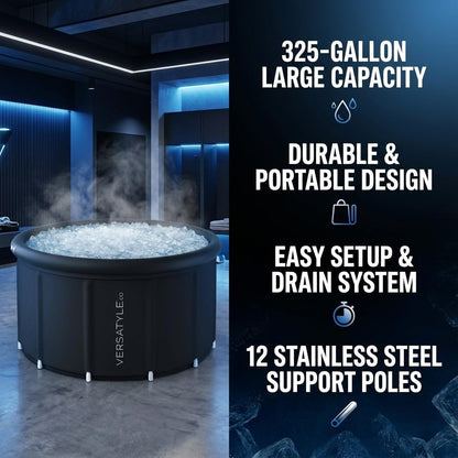 Versatyle XXL Ice Bath Tub for Adults, Extra Large Cold Plunge with Stainless Steel Frame, Insulated Walls, Cover, Pump & Carry Bag, Portable Recovery Pool, Fits Up to 4 People, 325-Gallon