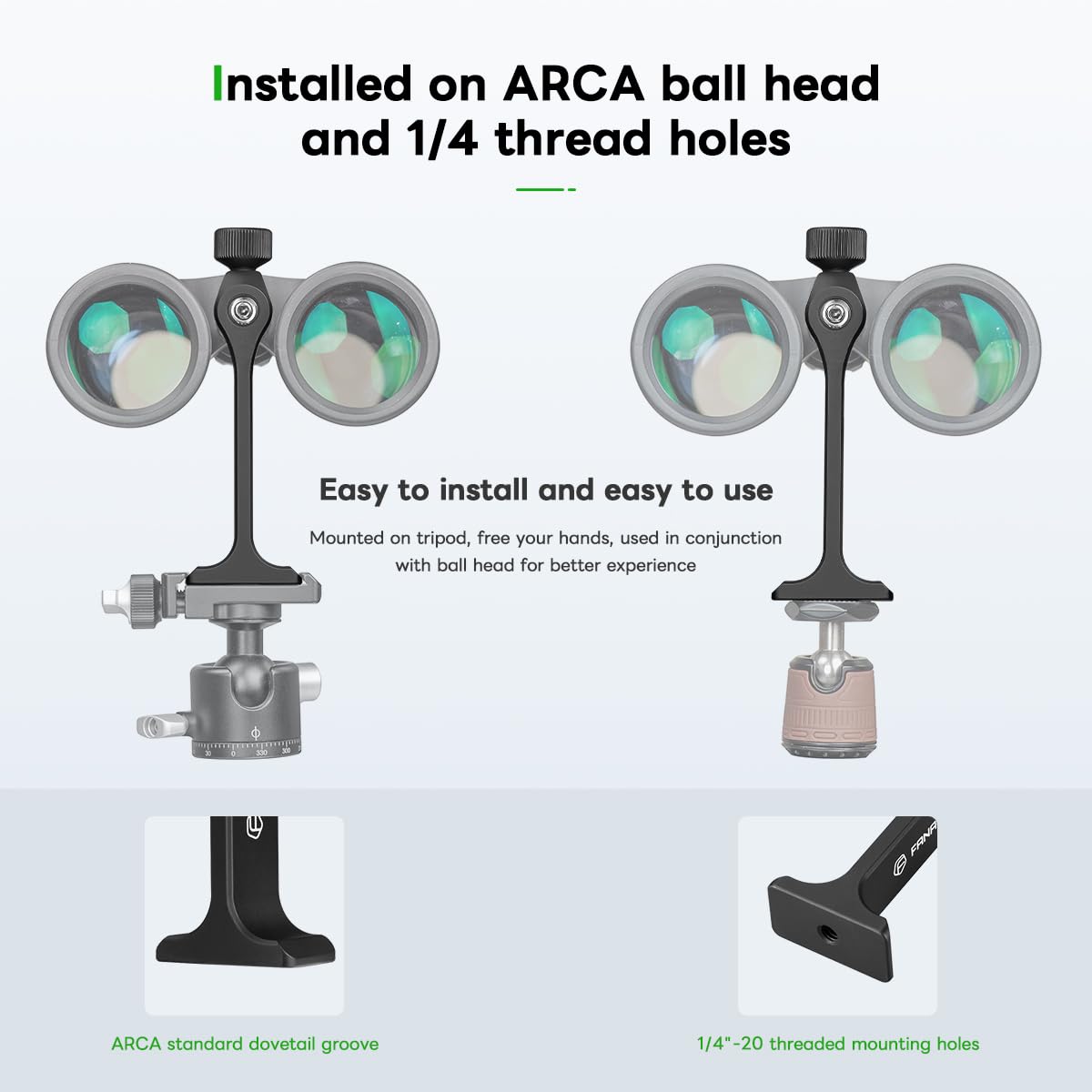 FANAUE Hunting Tripod Quick Release Plate Features Arca Swiss Dovetail Mount Carbon Fiber Tripod Binocular Tripod Adapter with 1/4-20" Thread for Bird Watching, Hunting, Astronomy, Animal Observation.