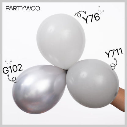 PartyWoo Silver Balloons 100pcs Different Sizes of 18 12 10 5 Inch Silver Balloon Arch Kit Garland for Birthday Graduation Bachelorette Engagement Bridal Shower Wedding Party Decorations Silver-G102