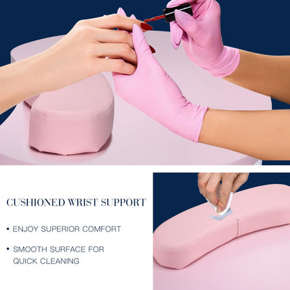 Joligrace Professional Foldable & Portable Manicure Table Nail Technician Desk Workstation 4 Lockable Wheels with Drawer Client Wrist Pad Free Carrying Bag Travel Nail Tech Spa Beauty Table Pink