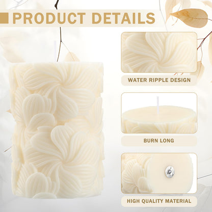 Threlaco Flower Pillar Candle Sculptured Ribbed Pillar Candle 3.8 x 2.6 inch Handmade Soy Wax Aesthetic for Wedding Gift Birthday Spa Yoga Home Party Decor