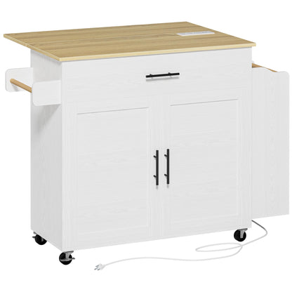 IRONCK Kitchen Island with Storage, Rolling Kitchen Island on Wheels with Drop Leaf, 3 Open Spice Rack Shelf, Door Cabinet, Drawer, Kitchen Cart Island Table for Kitchen, White