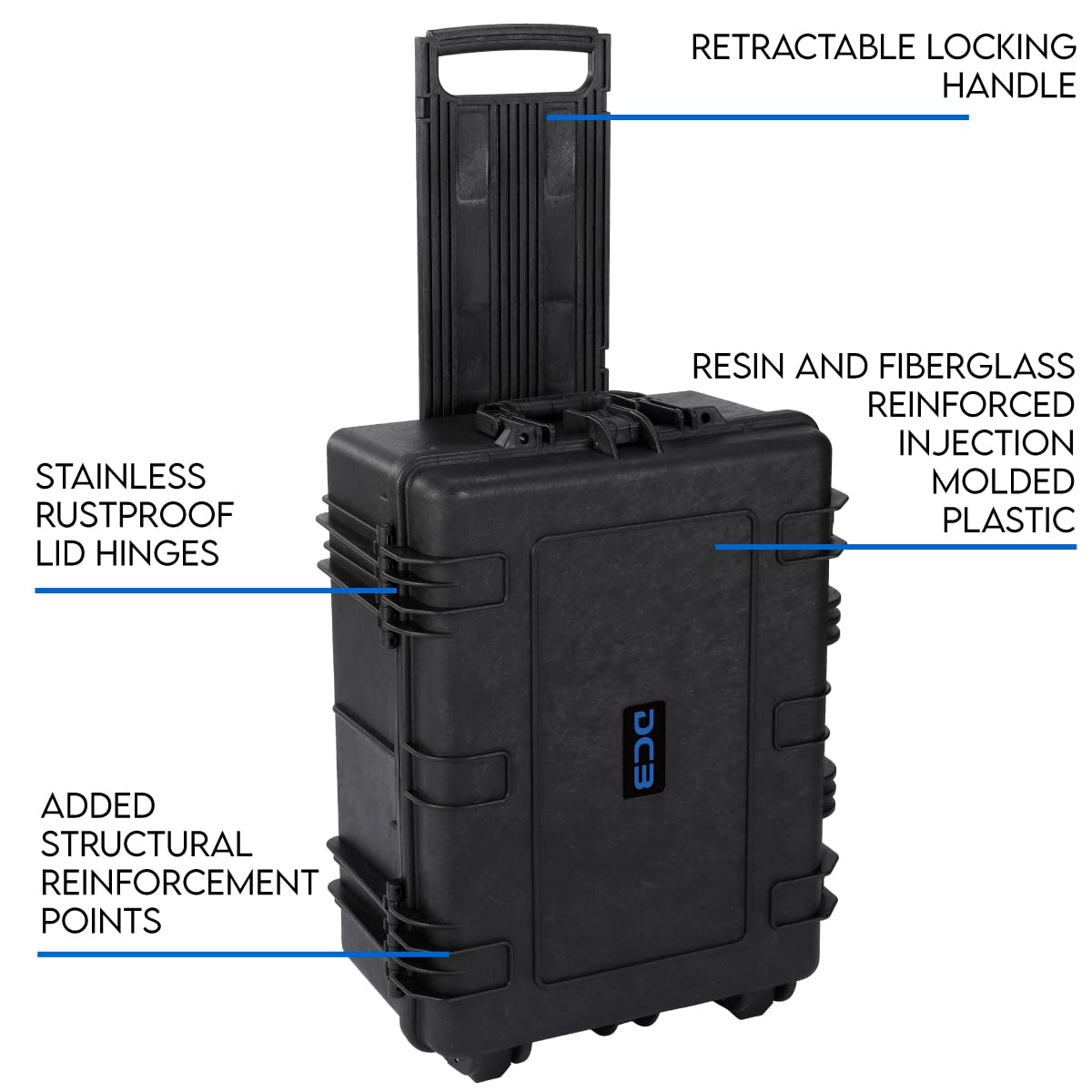 DCB Cases - Element 6104F | 24 x 19 x 11 Ext Dim | IP67 Waterproof | Pluck Foam Insert | Telescoping Handle | Rubberized Grips | Resin-Reinforced Injection Molded Plastic | 4 Latch Lid Close | Wheels