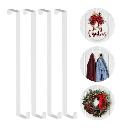 Booda Brand 14" Over The Door Hooks, 4 Pack Widen Wreath Hangers Fit The 1-3/4" & 1-3/8" Door Thicknesses, Z-Shaped Metal Door Hanger Hooks for Hanging Wreaths, Hats,and Clothes (White-4Pack)