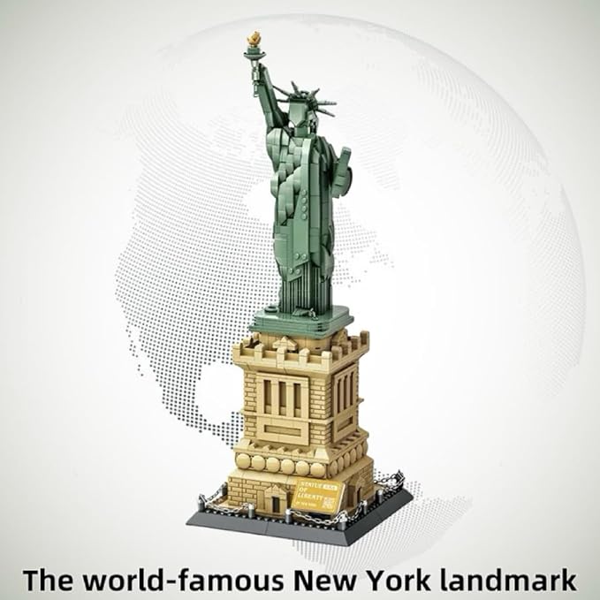 Mantfuty Statue of Liberty Building Blocks Set Famous World Architecture Model New York Landmark Bricks Toy Gifts for Adults(1409 Pieces)