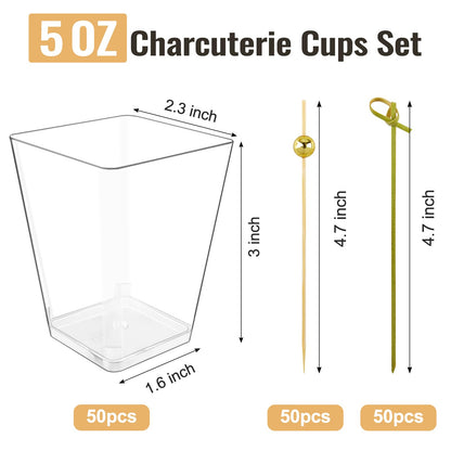 Kucoele 5oz Plastic Charcuterie Cups, 50 Sets