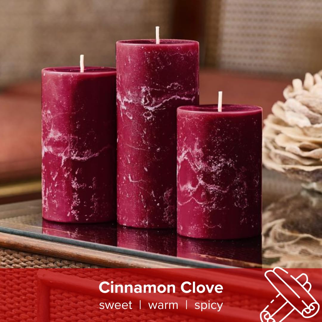 Simply Soson Burgundy Pillar Candles Set of 3, Rustic Pilar Candle, Dark Red Cinnamon Clove Scented Burgundy Fall Dripless Candles Ideal for Fall Decoration, Thanksgiving Gifts Autumn, Home Decor