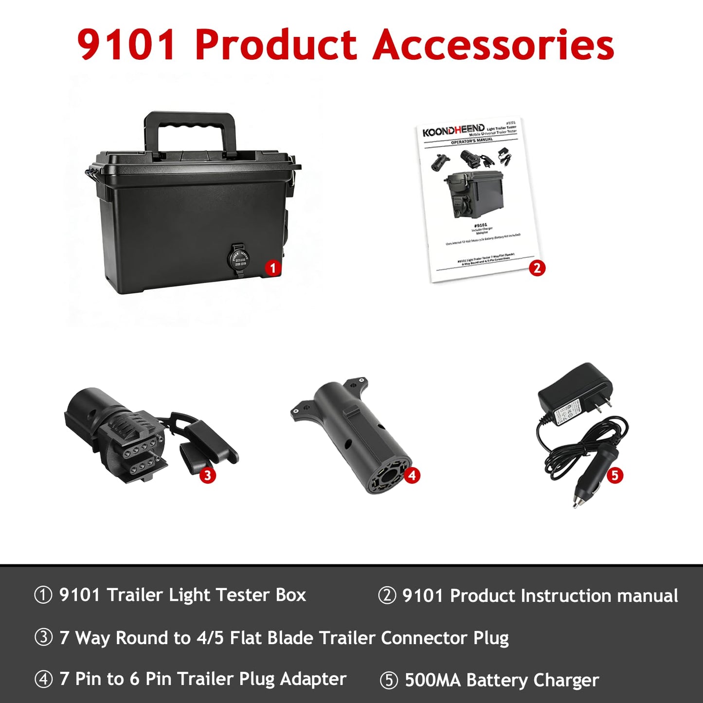 9101 Trailer Light Tester Box (7-Way Spade Pin Style with Trailer Plug Adapter) Test Trailer Lighting and Brake Systems | Trailer Plug Tester Avoid Blown fuses and Light Tester