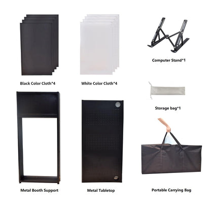 Wuyule Portable DJ Facade Table Station - 40 * 40 * 20 Inches Event Booth With Black and White Scrims, Padded Carrying Bag, Metal Frame Foldable Panel