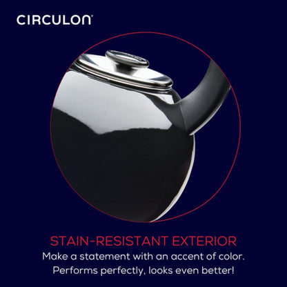 Circulon Enamel on Steel Whistling Induction Teakettle, Tea Kettle for Stovetop with Flip-Up Spout, 2-Quart, Black