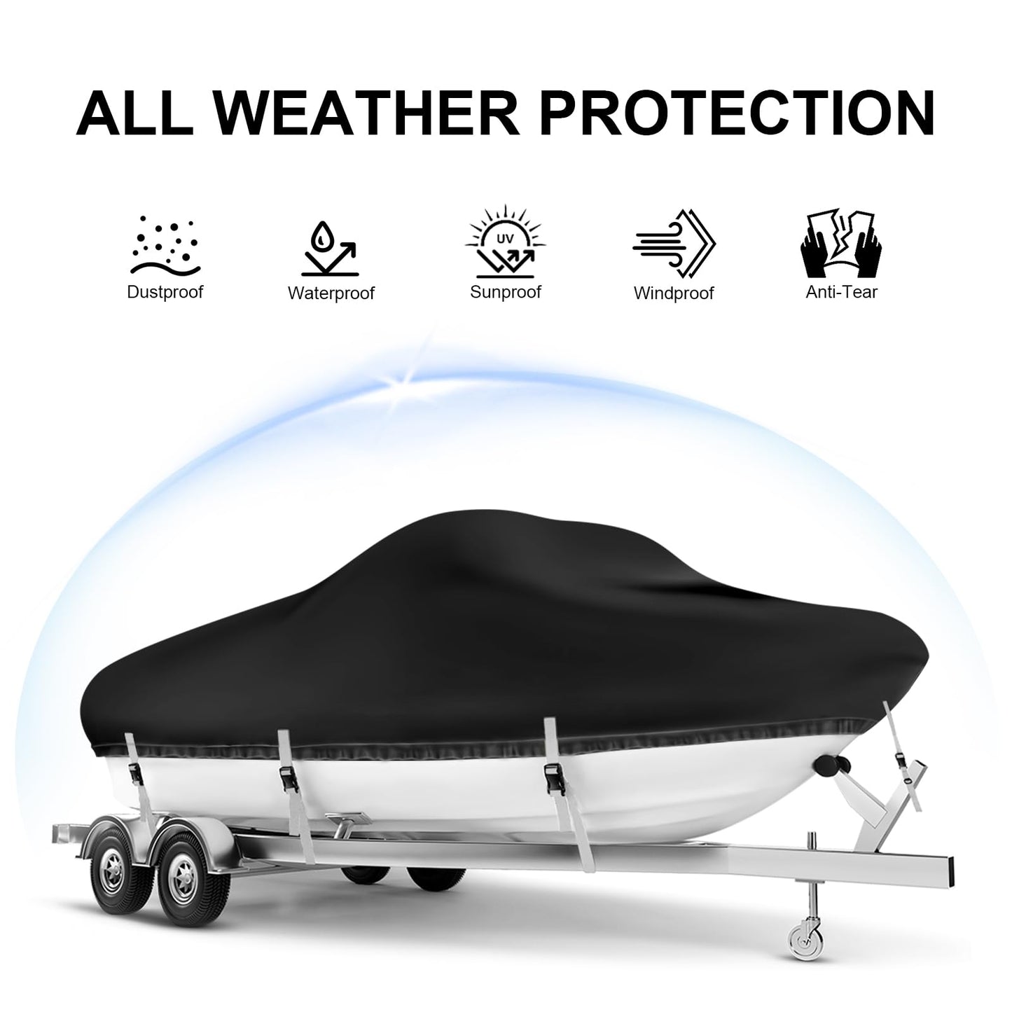 Boat Cover 24-26 ft, Waterproof 1200D Heavy Duty Boat Cover, PU Marine Grade Polyester Boat Covers 24-26 ft, Fits Bass, V-Hull, Tri-Hull, Runabout, Jon, Fishing, Trailerable, Beam Width 135 inch