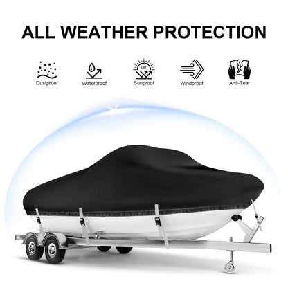 Boat Cover 24-26 ft, Waterproof 1200D Heavy Duty Boat Cover, PU Marine Grade Polyester Boat Covers 24-26 ft, Fits Bass, V-Hull, Tri-Hull, Runabout, Jon, Fishing, Trailerable, Beam Width 135 inch