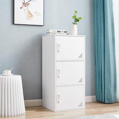 FURSTEL Student Locker Organizer, Multi-Door Steel Locker, Small Locking Cabinet Storage Organizer, Office File Cabinet, Home Locker, Gym Locker, Metal Storage Locker (3 Door, White)