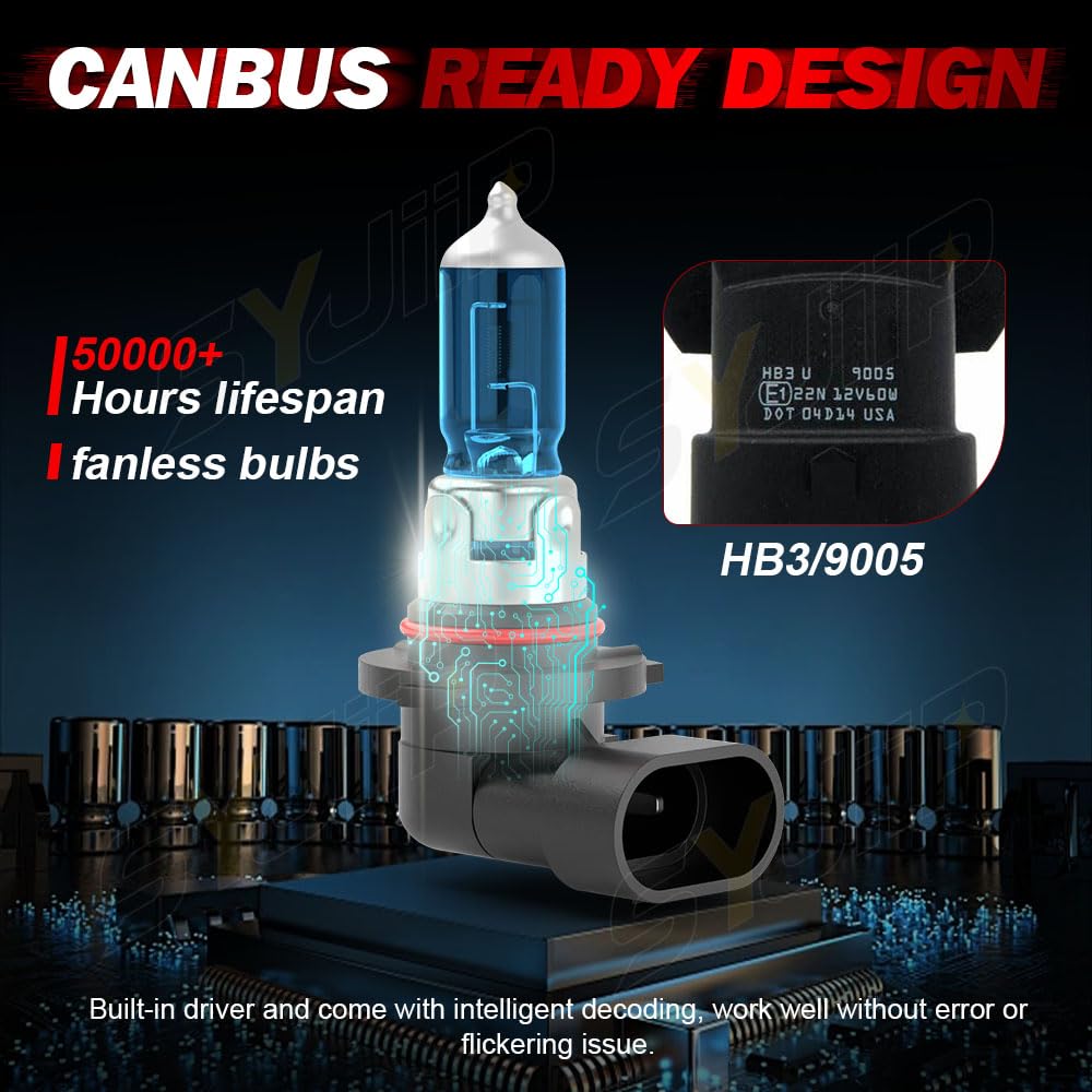 SYJIIP Halogen Headlight Bulbs H13 9008 for Ford F150 F250 F350 F450, 6000K White, 300% Brightness, Plug n Play,