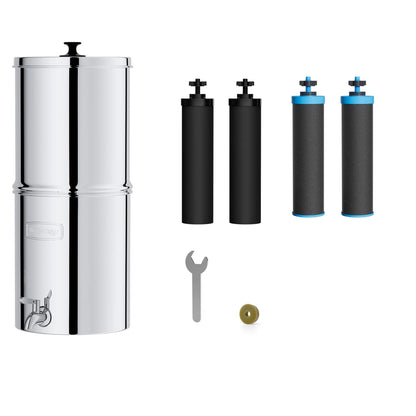 Waterdrop Gravity-fed Water Filter System, Reduces Lead and up to 99% of Chlorine, NSF/ANSI 42&372 Standard, with 4 Black Carbon Filters and Metal Spigot, King Tank Series,