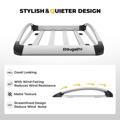BougeRV Anti-Rust Aluminum Roof Basket 47''x40''x8'', Lightweight Universal Rooftop Cargo Carrier Roof Rack Cargo Basket with Wind Fairing, Roof Rack for SUV Pick Up Truck,150LBS Load Capacity, Silver